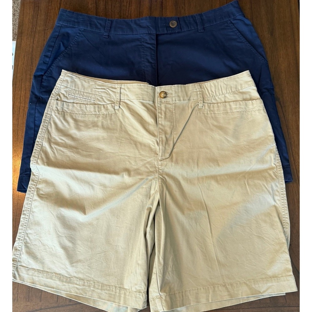 Kim Rogers Chino Shorts Sz 18 Flat Front Navy 9" Khaki 6.5" Casual Mom Core EUC
